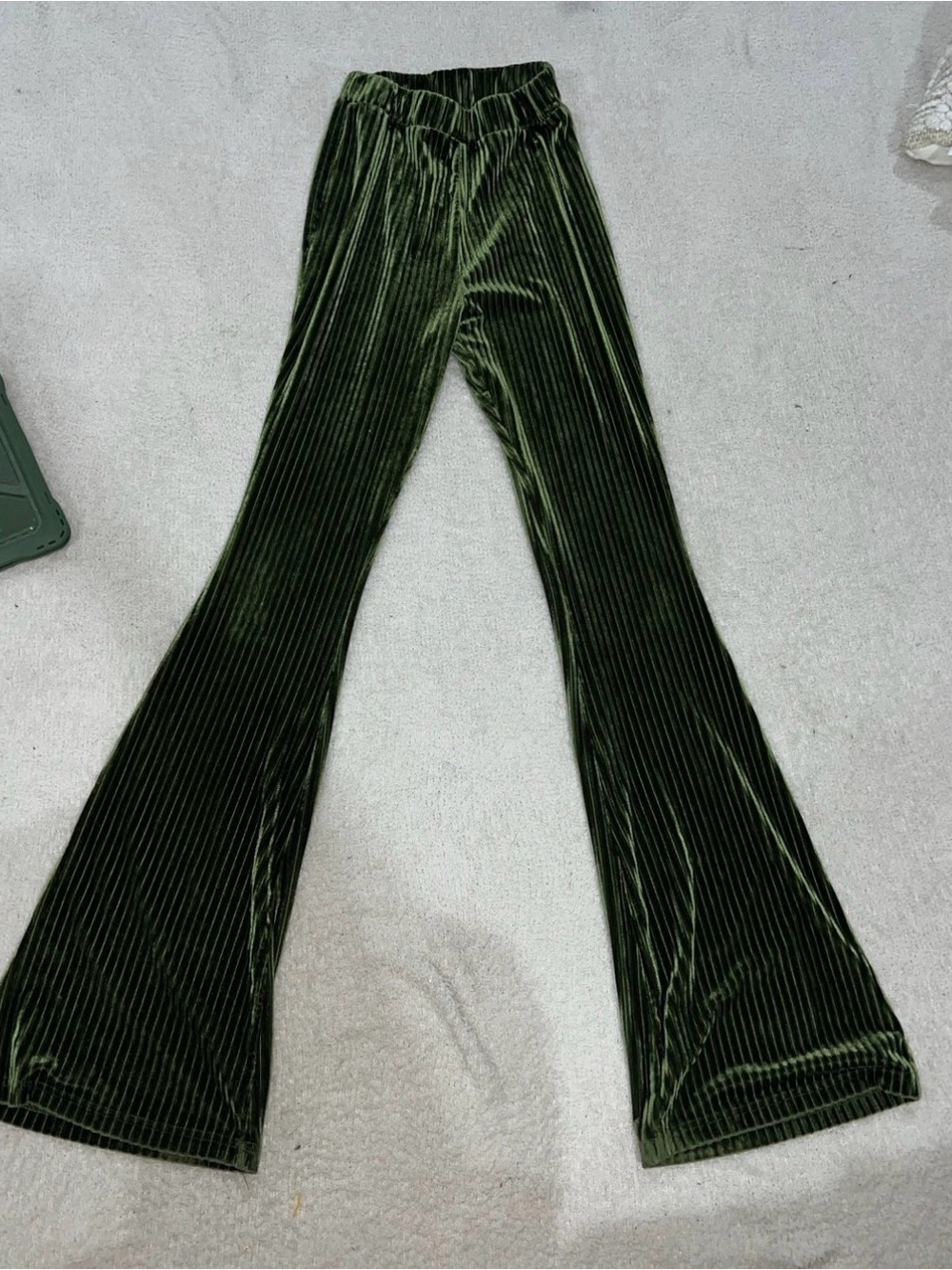 SHEIN Olive Green Velvet Ribbed Flare Pants